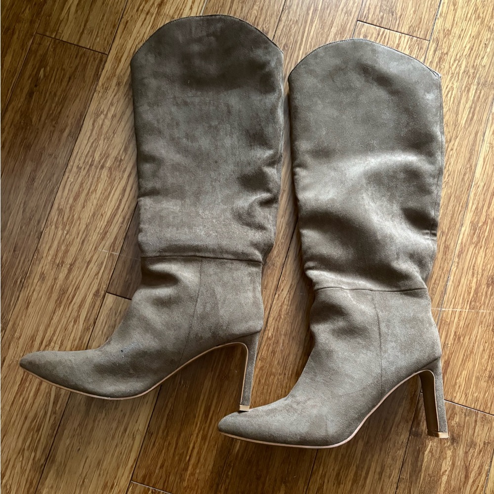 Vici Suede Heeled Boots in Taupe